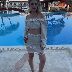 Püskül Detaylı Keten Etek Takım
